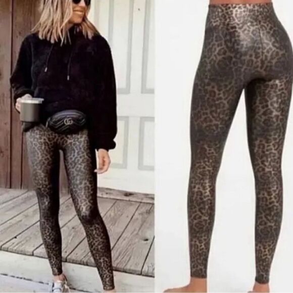 SPANX- Faux Leather Leopard Leggings in Leopard Shine M - Picture 1 of 6